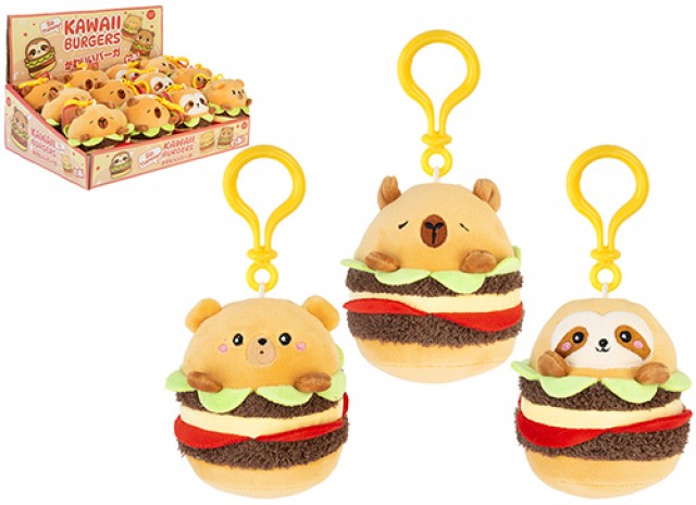 (Mis 1) KAWAII Burger Peluche Portachiavi 10cm c/bagclip In espo da 12pz 3ass…x12…x144